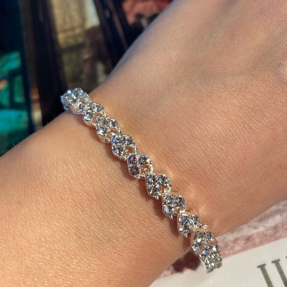 Silver Tone Diamond Tennis Crystals Bracelet - Picture 2 of 3